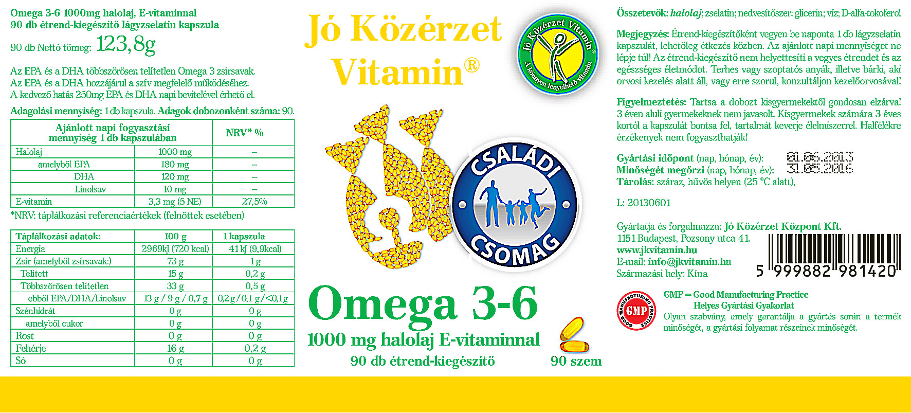 Jó Közérzet Omega 3-6 családi 90 szemes cimke